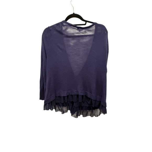 Maison Jules Womens XL Sheer Cardigan With Ruffle Hem & Pockets In Navy Blue Lig - Picture 6 of 7